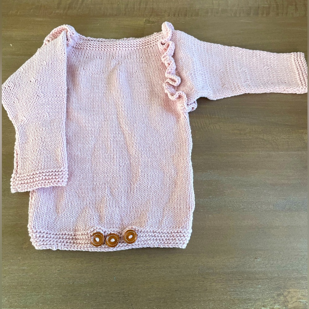 Handmade Knitted Baby Long Sleeve Bodysuit in Soft Pink 1-2YR